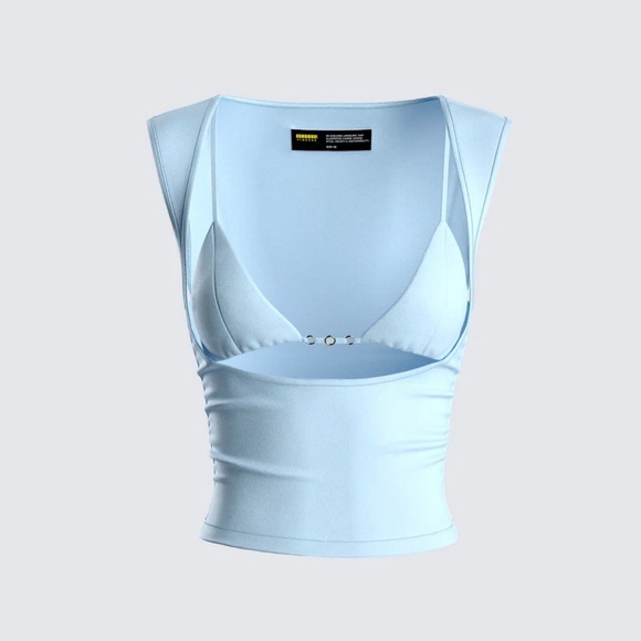 Finesse Tops - Finesse Powder Blue Cutout Camisole with Built-In Bralette